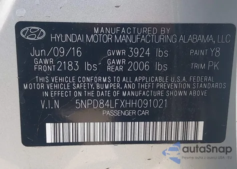 2017 Hyundai Elantra Se z USA, uszkodzony, nr VIN 5NPD84LFXHH091021